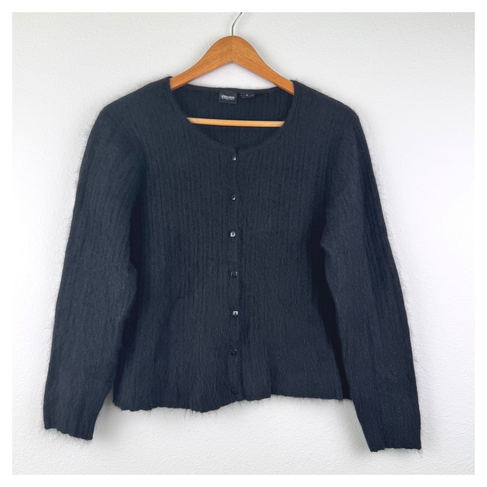 Xhilaration Cardigan Women XL Black Excellent Angora Rabbit Hair Fuzzy Y2K